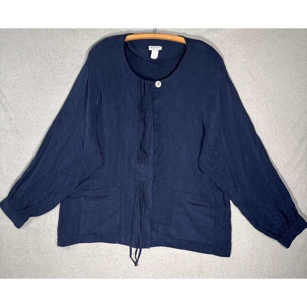 Vintage Design Todays Tunic Top Women’s 2X Navy Blue Rayon Silk Lagenlook Boxy‎